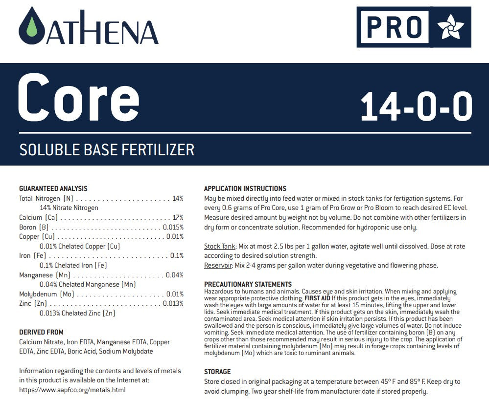 Athena Pro Grow, Bloom & Core – 2 lbs Water Soluble Nutrients Set