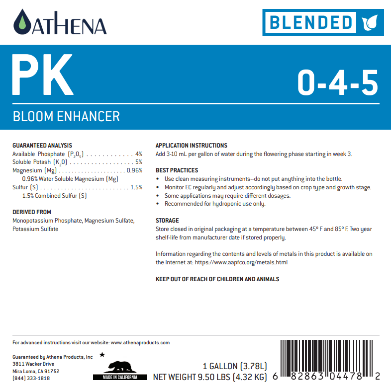 Athena PK 0-4-5 | Bloom Booster for Flowering Plants - 250ml