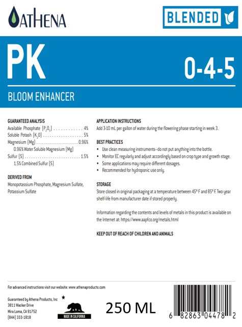 Athena PK 0-4-5 | Bloom Booster for Flowering Plants - 250ml