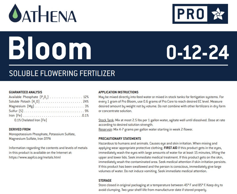Athena Pro Grow, Bloom & Core – 2 lbs Water Soluble Nutrients Set