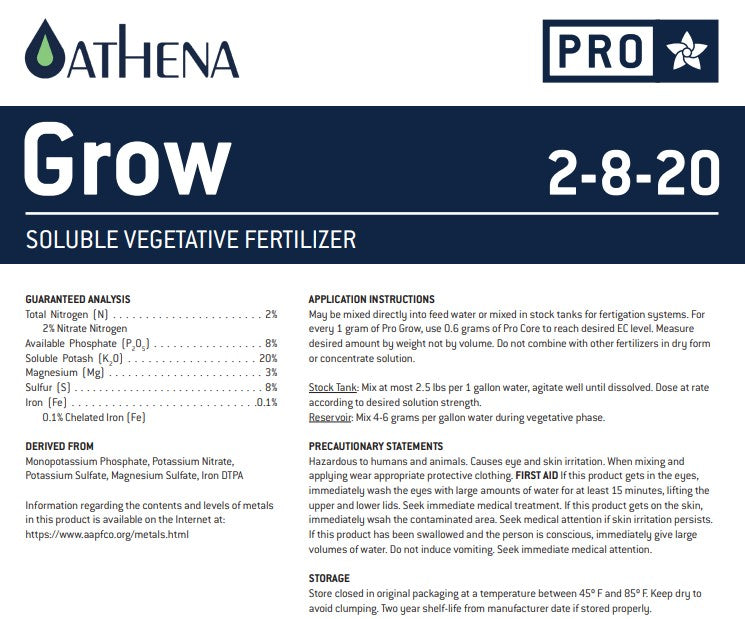 Athena Pro Grow, Bloom & Core – 2 lbs Water Soluble Nutrients Set