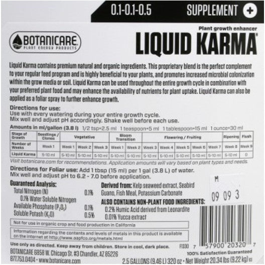 Botanicare Liquid Karma 1 Quart | Plant Supplement for Vigorous Growth