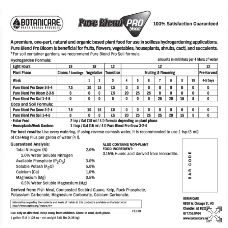 Botanicare Pure Blend Pro Plant Nutrients 1 Quart – Grow & Bloom Formulas for Soil, Coco, or Hydroponics