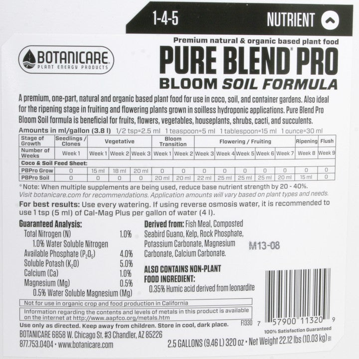 Botanicare Pure Blend Pro Plant Nutrients 1 Quart – Grow & Bloom Formulas for Soil, Coco, or Hydroponics