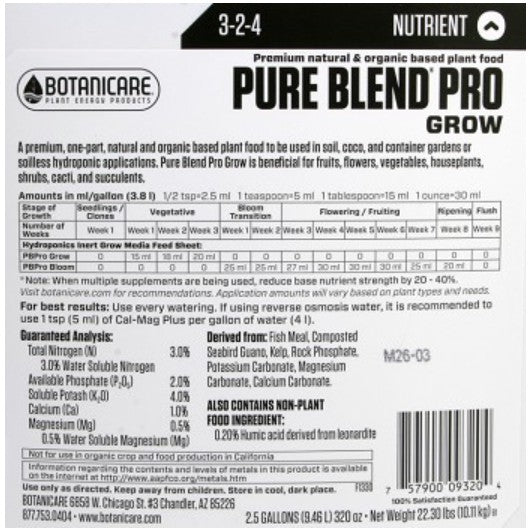 Botanicare Pure Blend Pro Plant Nutrients 1 Quart – Grow & Bloom Formulas for Soil, Coco, or Hydroponics