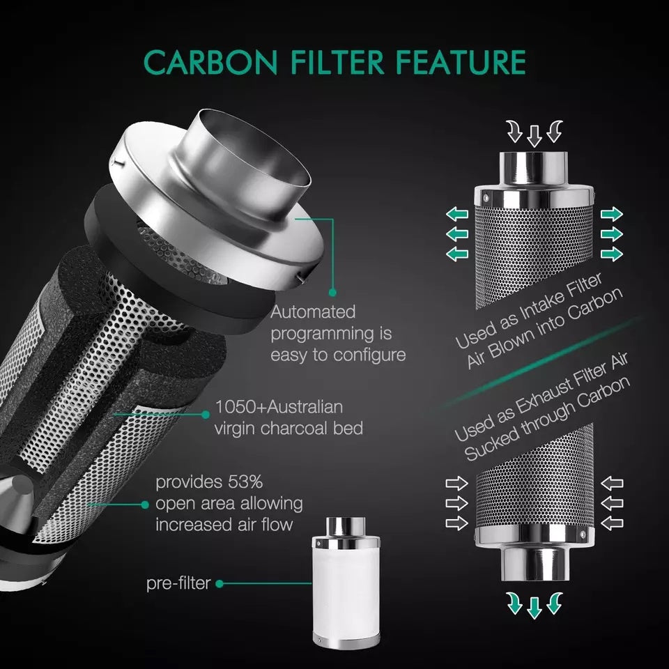 Mars Hydro 4" Carbon Filter Scrubber with Ducting – Indoor Odor Control
