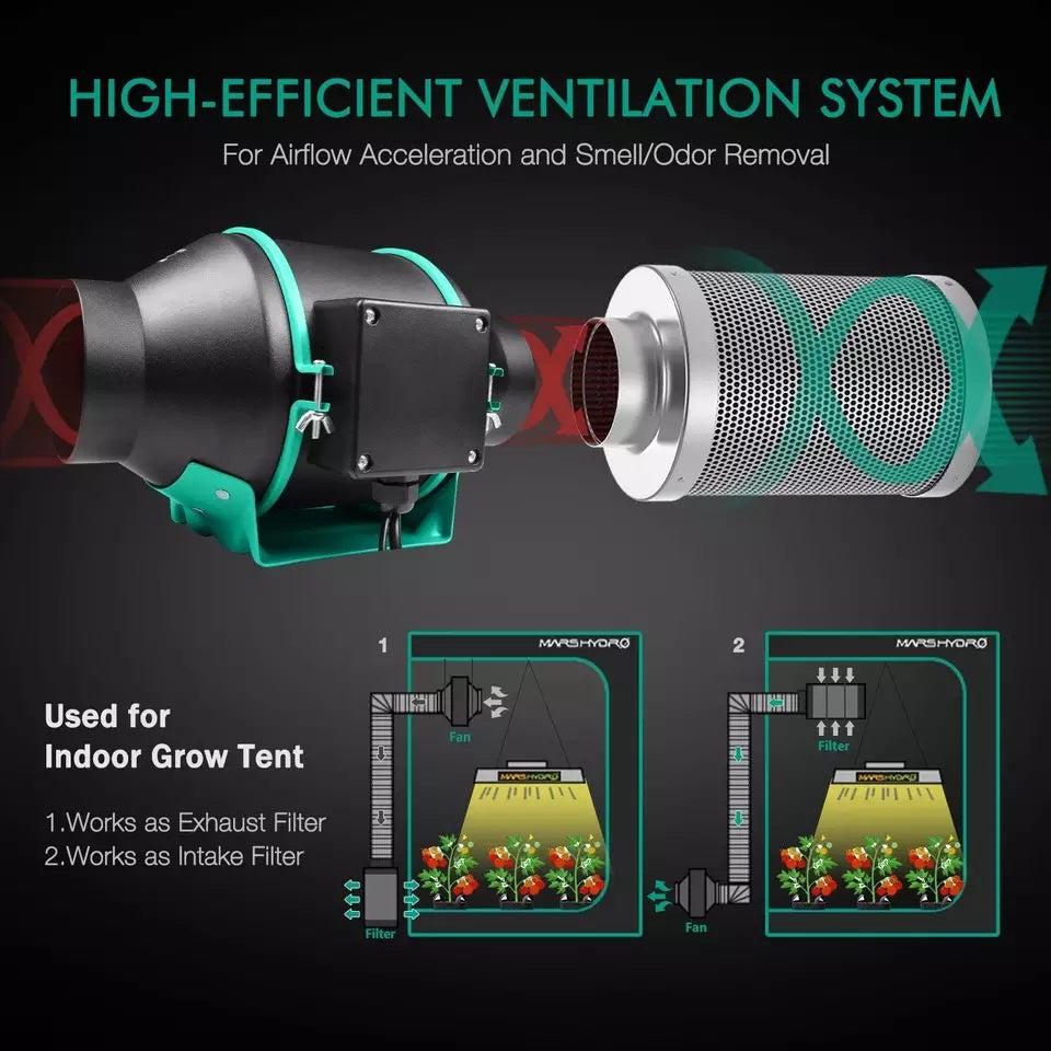 Mars Hydro 4" Carbon Filter Scrubber with Ducting – Indoor Odor Control