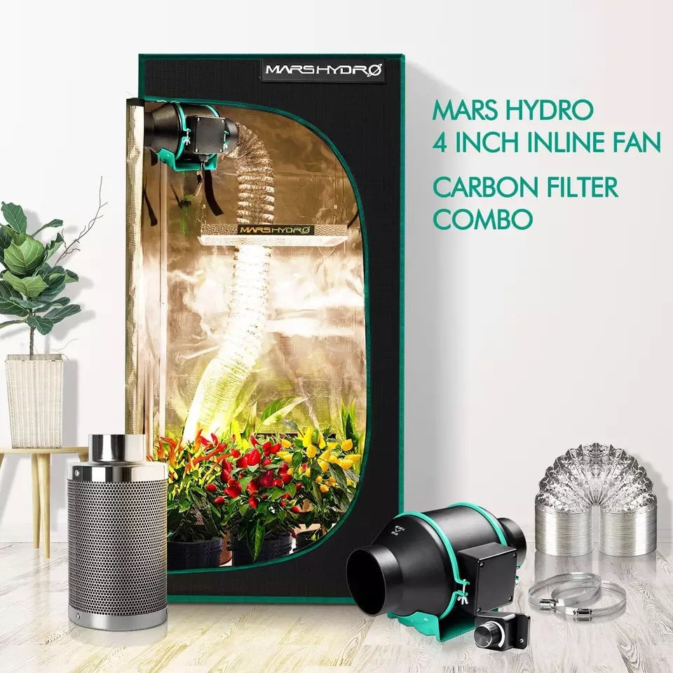Mars Hydro 4" Carbon Filter Scrubber with Ducting – Indoor Odor Control