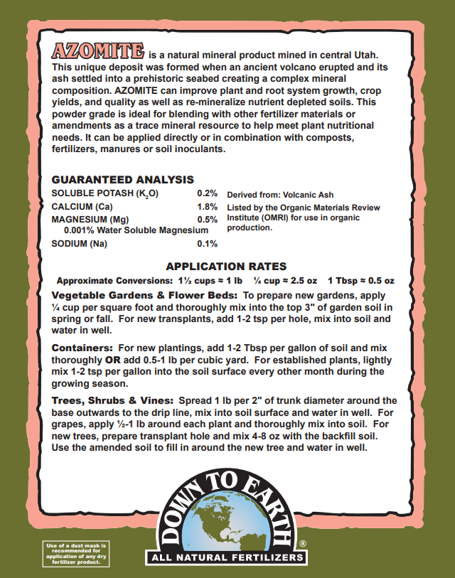 Down To Earth Azomite 0-0-0.2 – Mineral Soil Amendment for Vegetables & Herbs