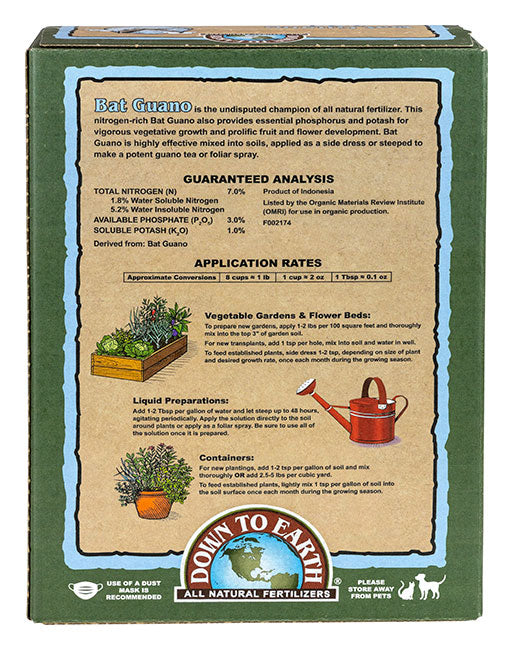 Down to Earth Bat Guano 7-3-1 – Organic Nitrogen Fertilizer for Vegetables & Herbs