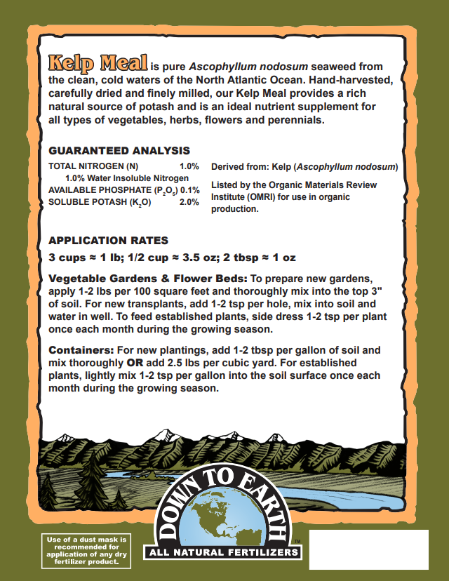 Down to Earth Kelp Meal 1-0.1-2 – Organic Seaweed Fertilizer