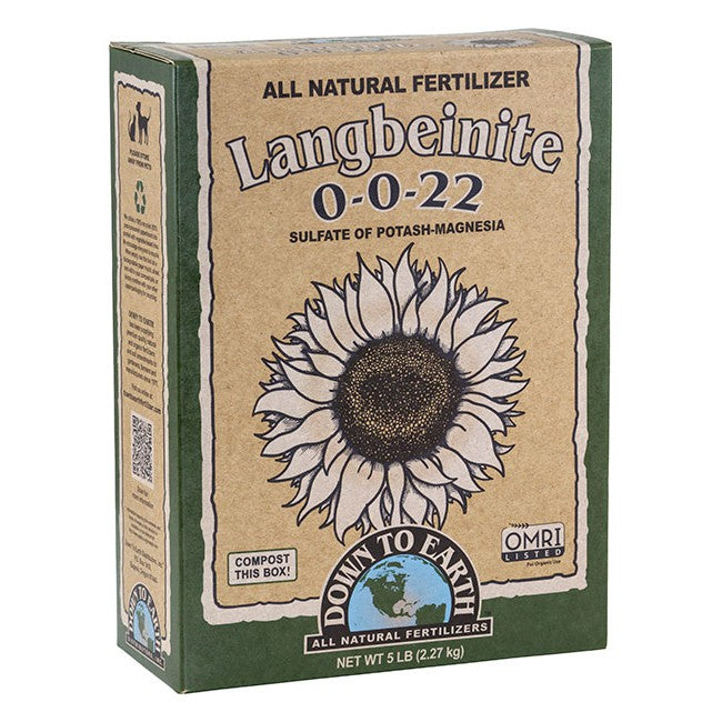 Down to Earth Langbeinite 0-0-22 – Organic Potassium Magnesium Sulfur Fertilizer