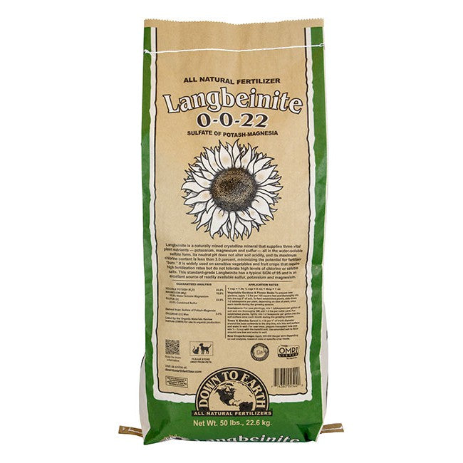 Down to Earth Langbeinite 0-0-22 – Organic Potassium Magnesium Sulfur Fertilizer