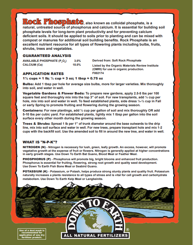 Down to Earth Rock Phosphate – Organic Phosphorus Fertilizer