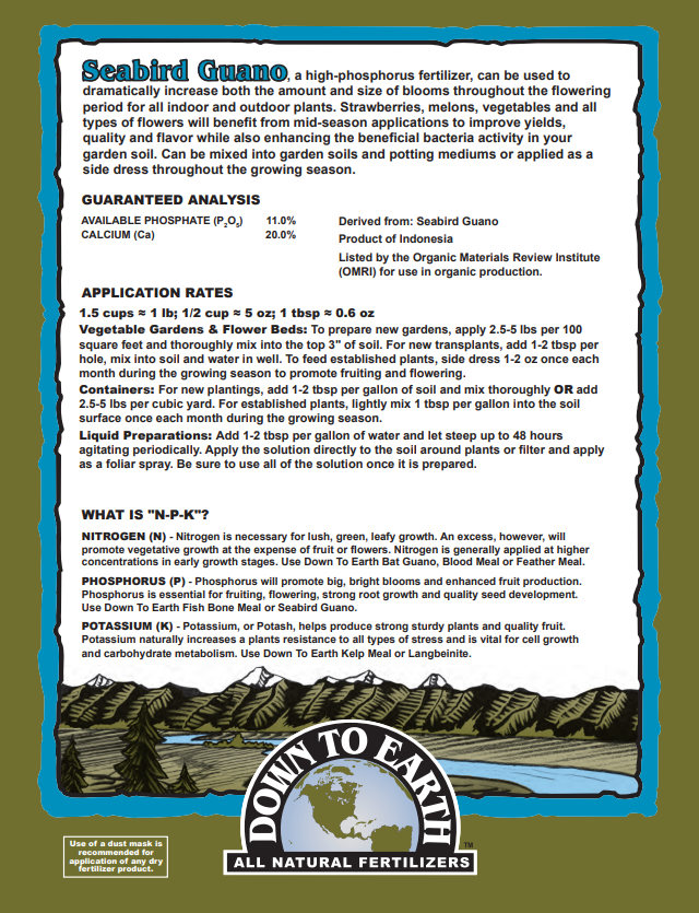 Down to Earth Seabird Guano 0-11-0 – Organic Bloom Booster Fertilizer