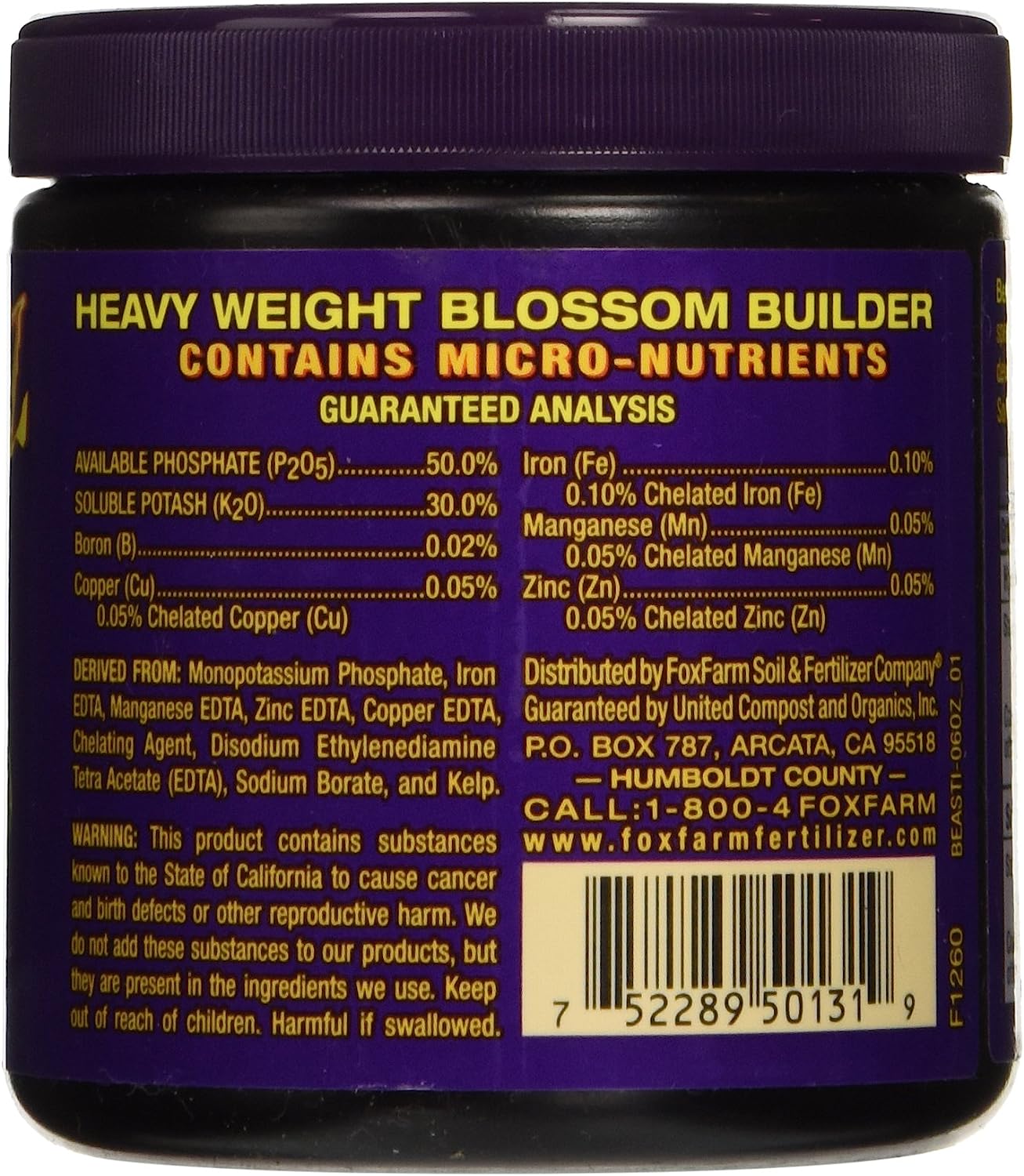 Fox Farm Beastie Bloomz Soluble Fertilizer 0-50-30 1 lb (450g)– High-Phosphorus Bloom Booster