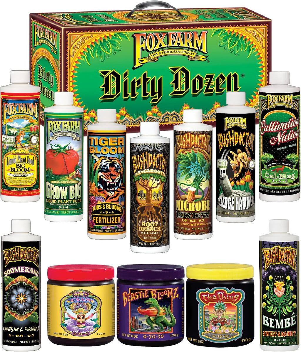 FoxFarm Dirty Dozen Starter Pack – 12-Piece Liquid & Soluble Plant Nutrient Set