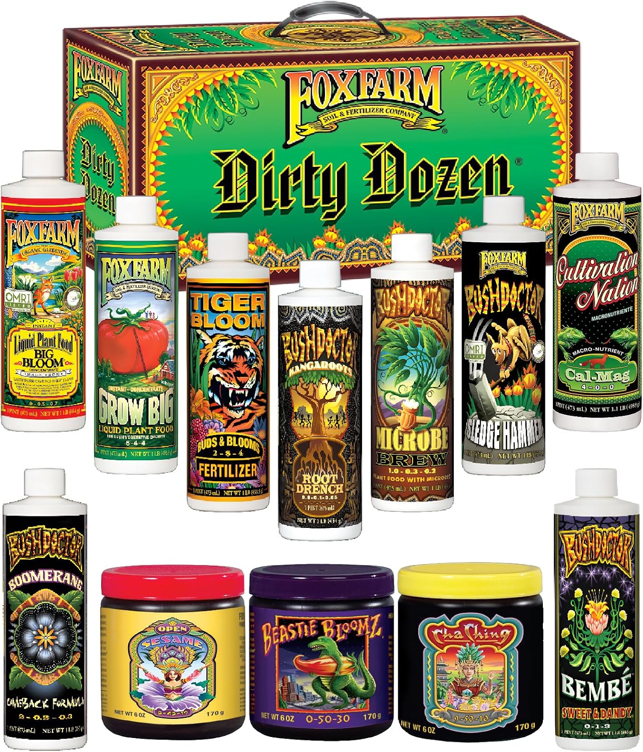 FoxFarm Dirty Dozen Starter Pack – 12-Piece Liquid & Soluble Plant Nutrient Set