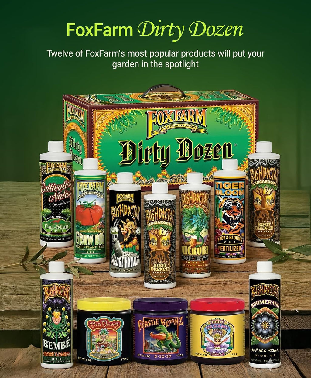 FoxFarm Dirty Dozen Starter Pack – 12-Piece Liquid & Soluble Plant Nutrient Set
