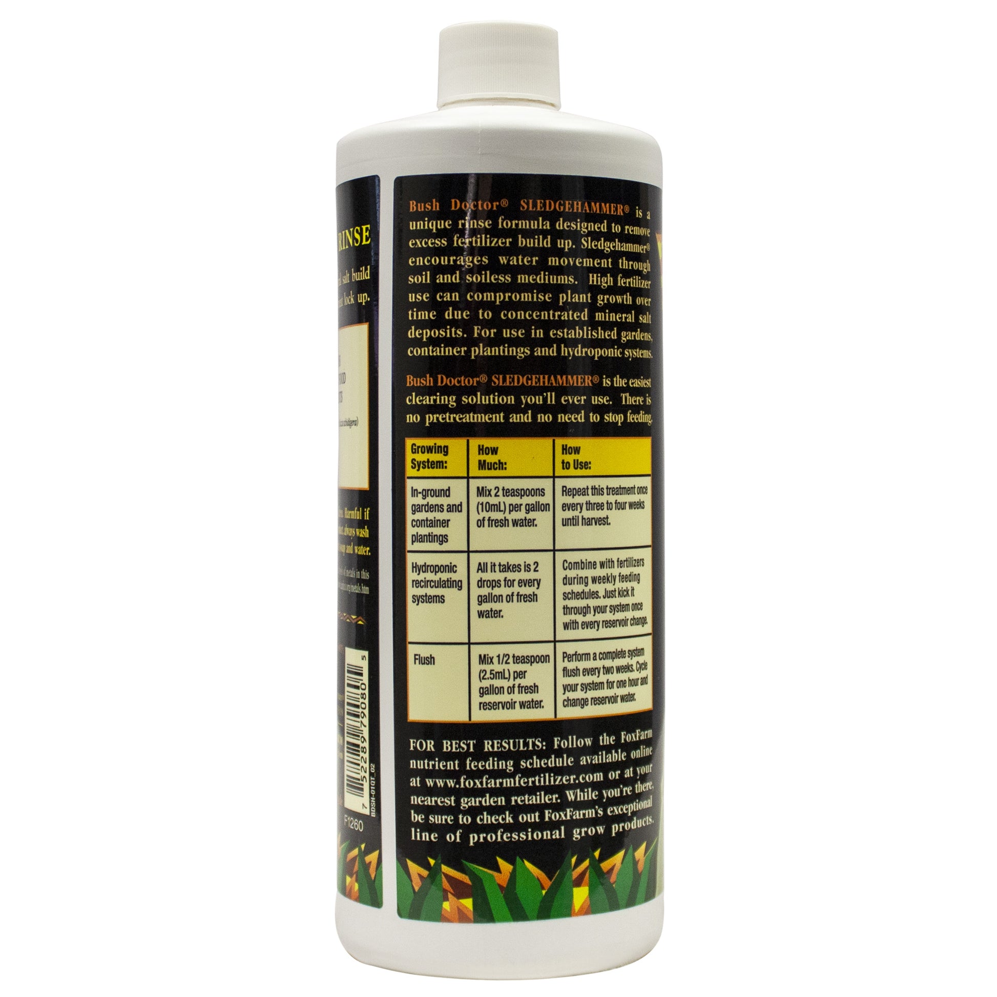 Fox Farm SledgeHammer Nutrient Rinse 1 Pint – Soil & Hydro Flush Solution