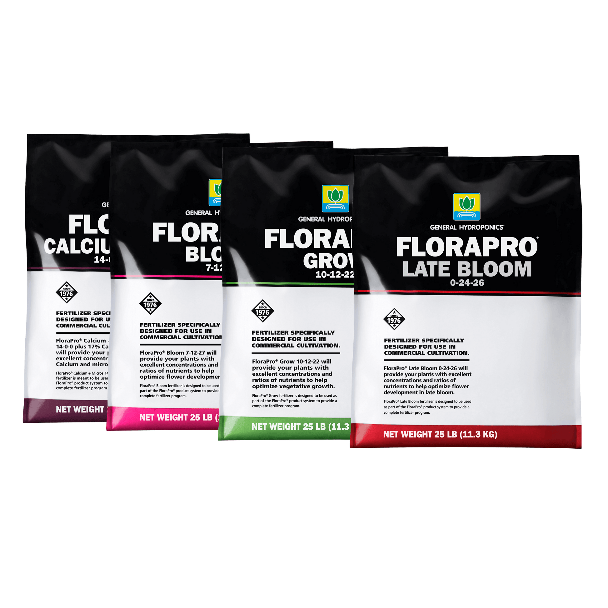General Hydroponics FloraPro Nutrients – Grow, Bloom, Late Bloom, Calcium + Micros