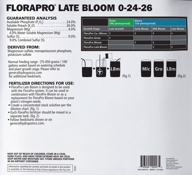 General Hydroponics FloraPro Nutrients – Grow, Bloom, Late Bloom, Calcium + Micros