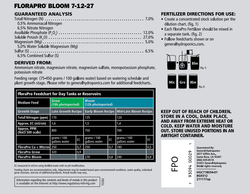 General Hydroponics FloraPro Nutrients – Grow, Bloom, Late Bloom, Calcium + Micros