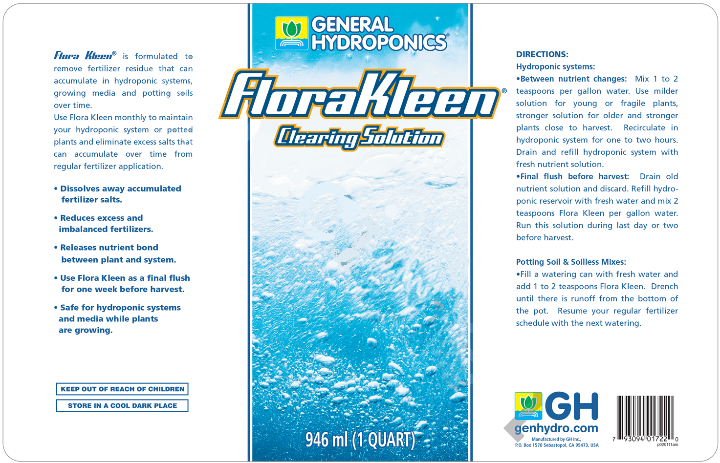 General Hydroponics FloraKleen Nutrient Rinse & Salt Remover