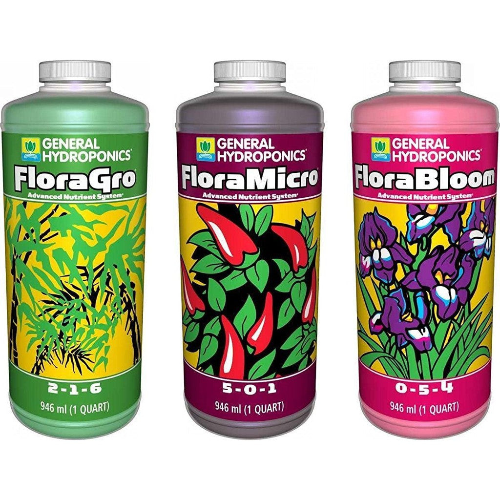 General Hydroponics FloraSeries (FloraMicro, FloraGro, FloraBloom) – 3-Part Nutrient Set for Indoor Plants
