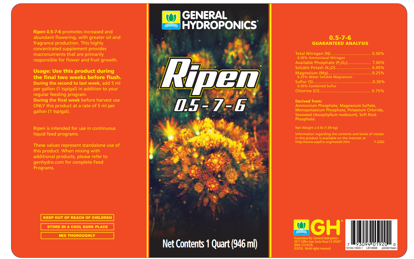 General Hydroponics Ripen 0.5-7-6 Flowering Nutrient