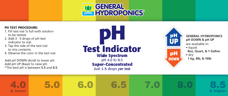 General Hydroponics pH Up, ph Down, Test Indicator, Test Kit – Nutrient Solution pH Control (60ml / 237ml / Kit)