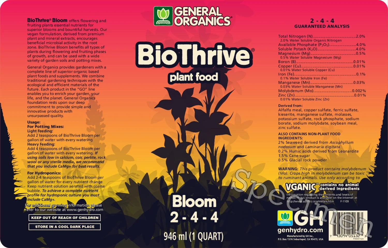 General Organics BioThrive Grow or Bloom 1 Quart – Organic Plant Nutrients for Vegetables, Herbs & Indoor Plants