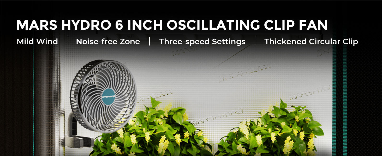 Mars Hydro 6" Auto Oscillating Clip-On Fan for Indoor Grow Tents