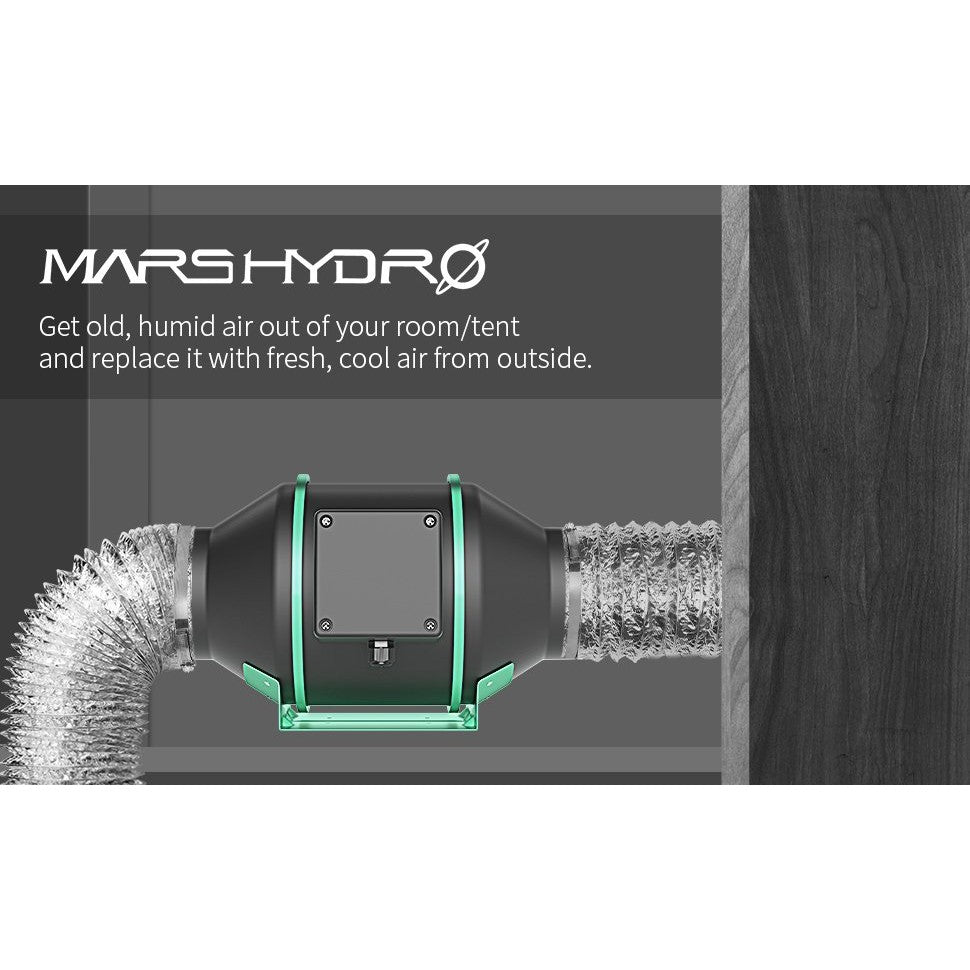 Mars Hydro 4" Inline Duct Fan with Thermostat Controller – 205 CFM Quiet Ventilation