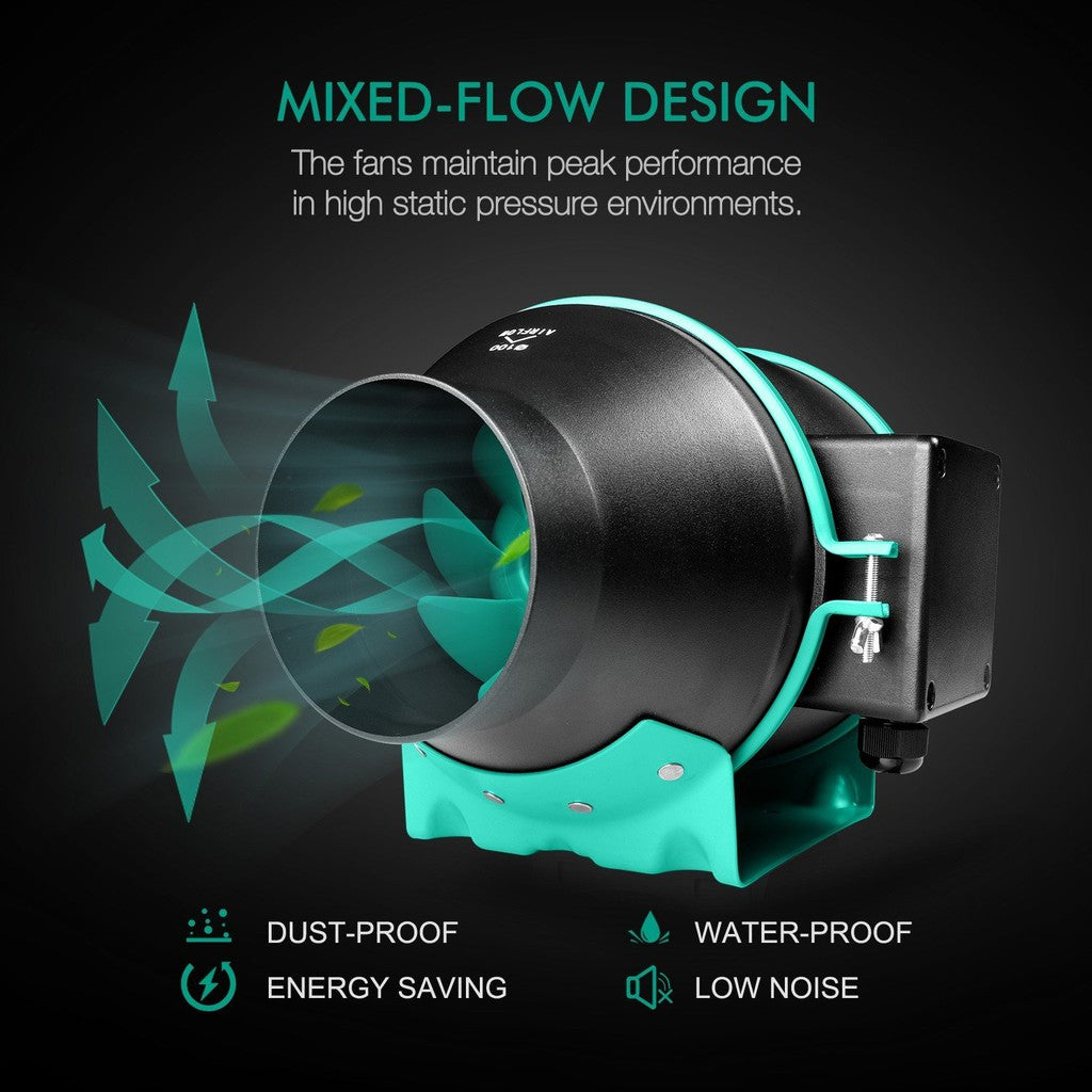 Mars Hydro 4” Inline Duct Fan with Speed Control – Quiet 200 CFM Ventilation for Grow Tents
