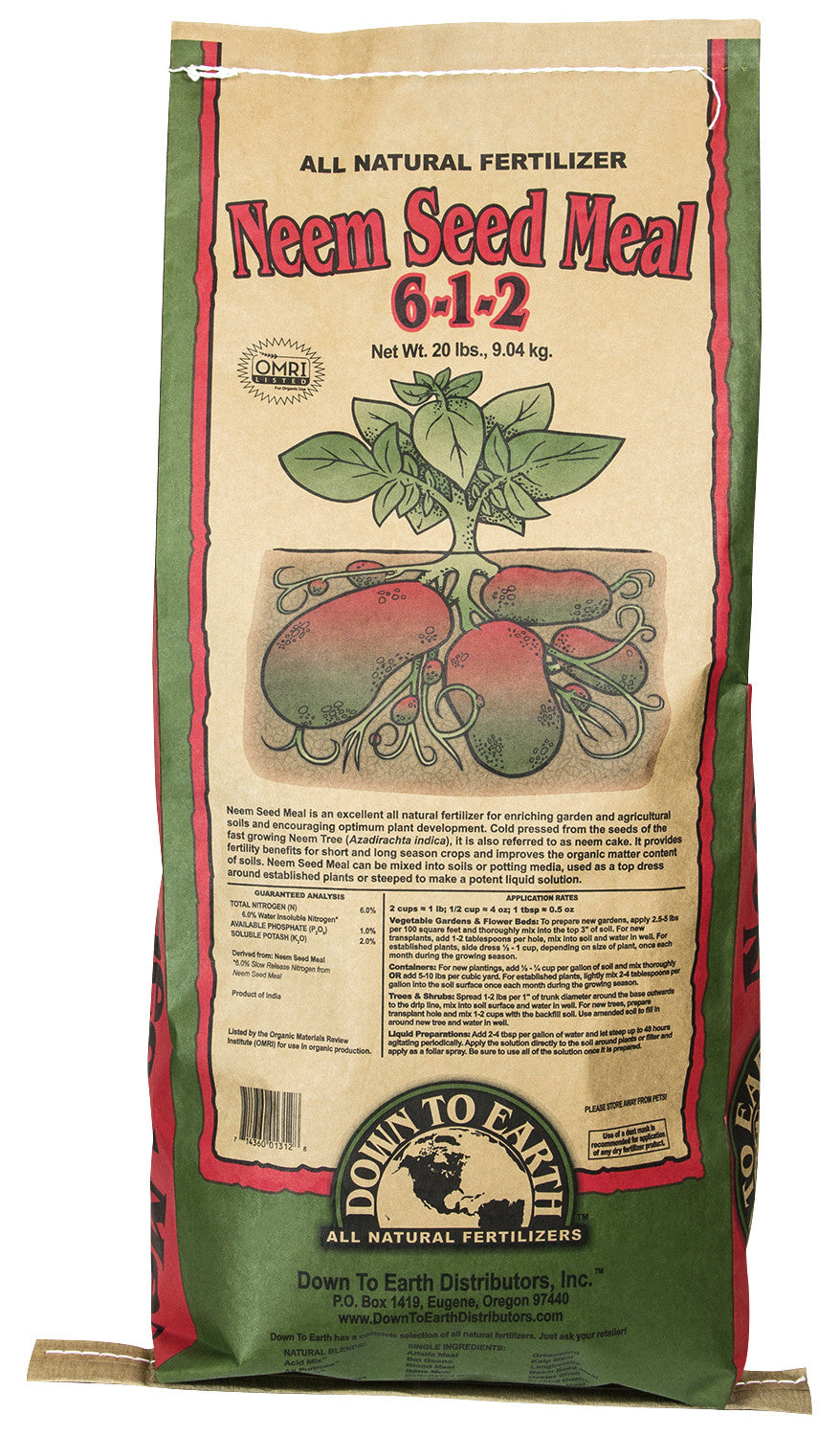 Down to Earth Neem Seed Meal 6-1-2 – Organic Soil Fertilizer for Vegetables, Herbs & Indoor Plants