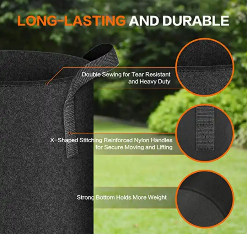 Fabric Grow Bags with Handles (1/3/7 Gallon) – Breathable Pots for Vegetables, Herbs, Indoor & Outdoor Plants