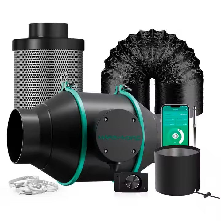 Mars Hydro 4" iFresh Kit – Inline Duct Fan, Carbon Filter & Ducting Combo