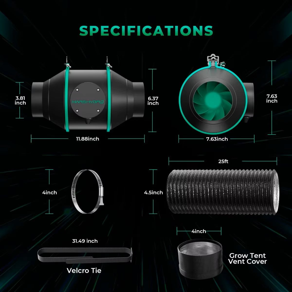 Mars Hydro 4" iFresh Kit – Inline Duct Fan, Carbon Filter & Ducting Combo